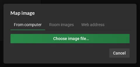 The Map image dialog, with the From computer, Room images and Web address tabs.