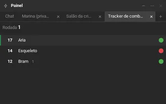 O tracker como a jogadora vê: Aria, o Esqueleto e Bram, sem o Guardião, que é só dos mestres.