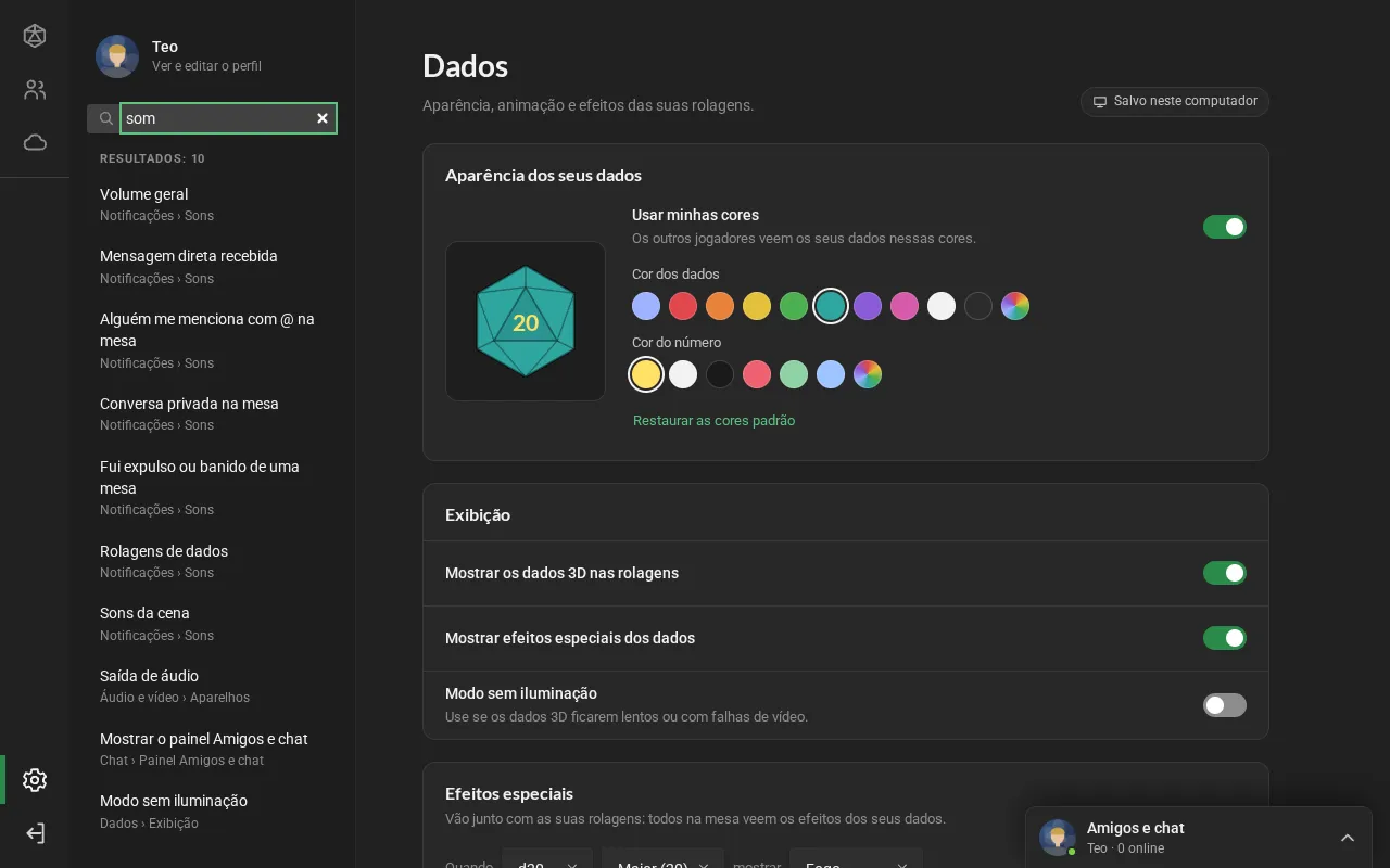 A busca de configurações com a palavra som: os resultados mostram cada som e onde ele fica, como Notificações › Sons.