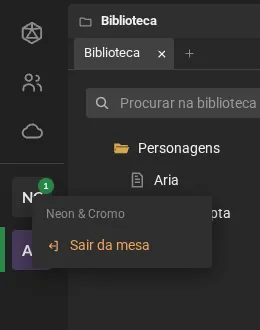 O menu do botão de uma mesa, com a opção Sair da mesa.