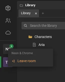 A room button's menu, with the Leave room option.